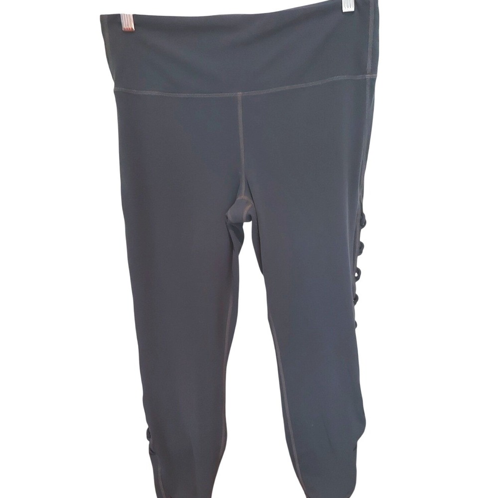 Athleta Salutation Lattice 7/8 Leggings Dark Gray Blue Strappy Side Size Large